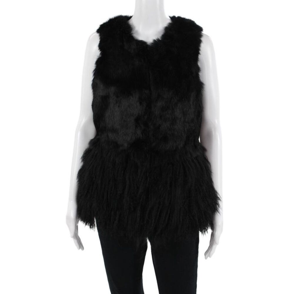 La Fiorentina Women Black Real Fur Lamb Sleeveless Vest Size One Size